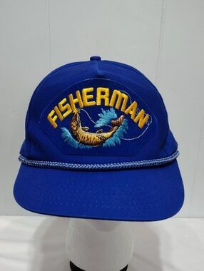 Vintage Fisherman Hat Fishing Snapback Rope Cap Fish Graphic Blue Outdoor‎ Dad